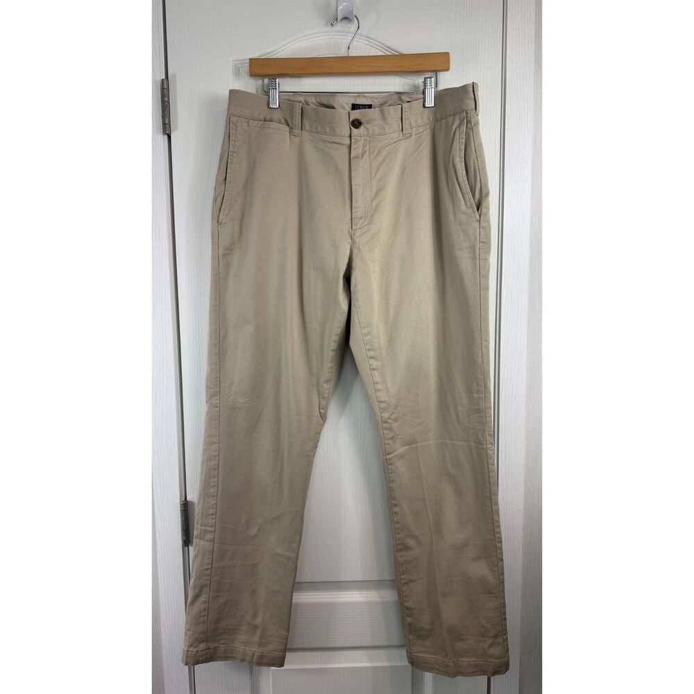 J.Crew Flex Flannel Lined Khaki Chino Pants Men's 36x32 Straight Fit Stretch Tan